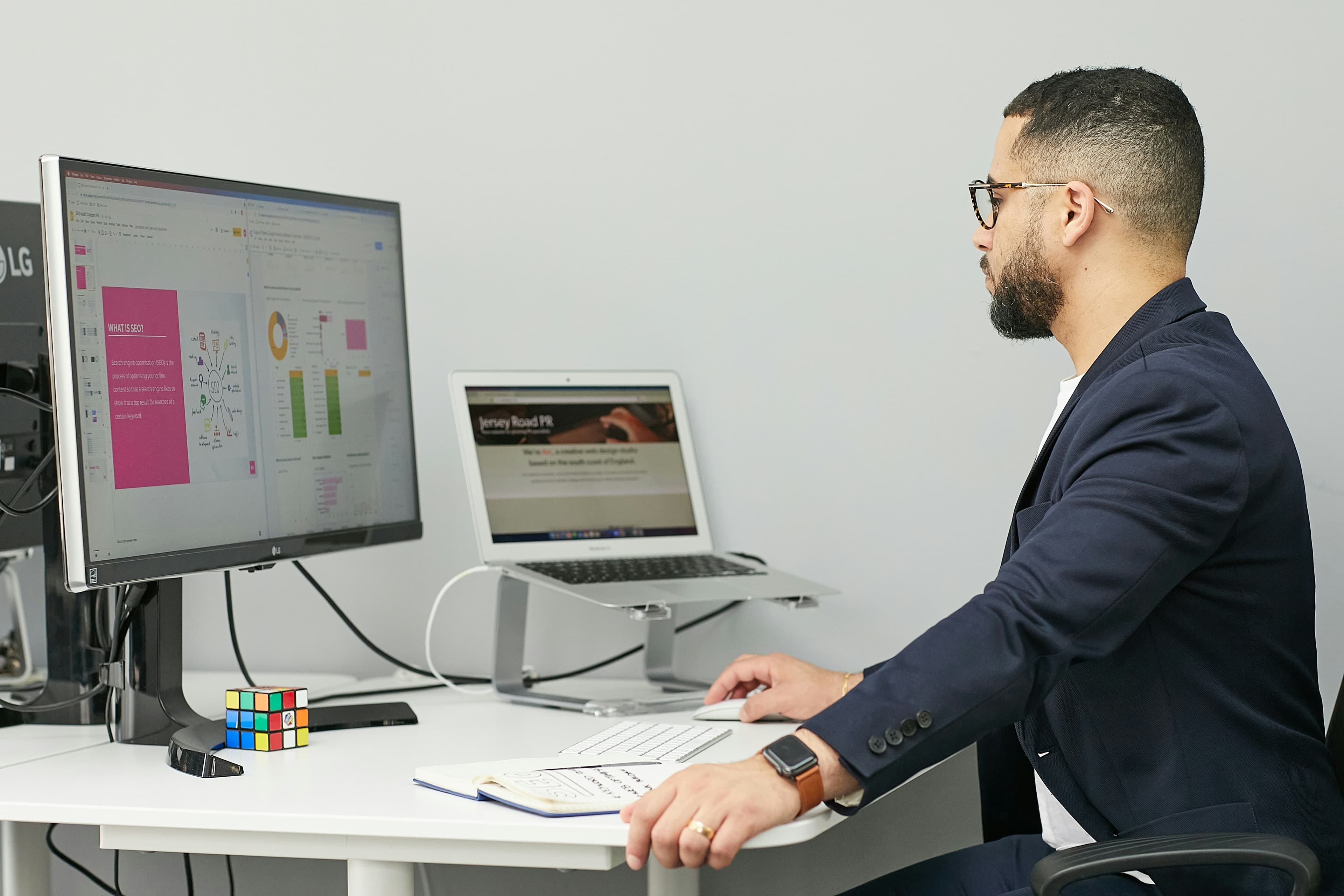 Business owner reviewing a dashboard on a computer